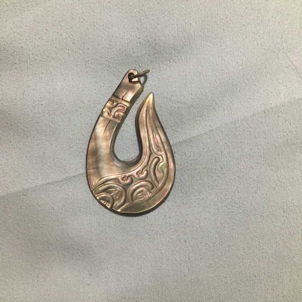 Tahitian Mother of Pearl Fish Hook Pendant